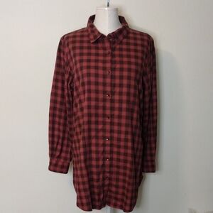 Garnet Hill Burgundy and Brown Plaid Shirt Dress Size 12